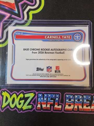 2026 Bowman Chrome Carnell Tate RC Auto Mojo Refractor